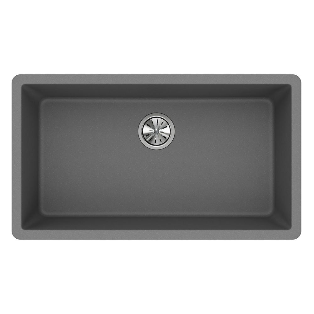 Quartz Classic Undermount Composite 33 in. Single Bowl Kitchen Sink in Black - Super Arbor