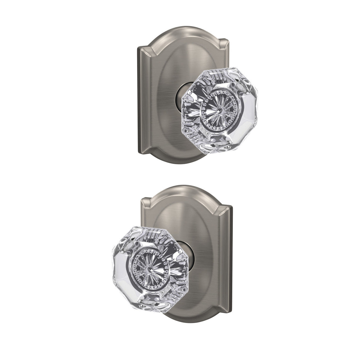 Schlage Custom Alexandria Glass Door Knob with Camelot Trim, Satin Nickel