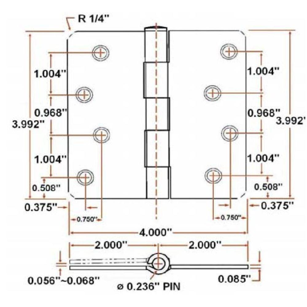 4 in. x 1/4 in. Radius Satin Nickel Door Hinge Value Pack (10 per Pack) - Super Arbor