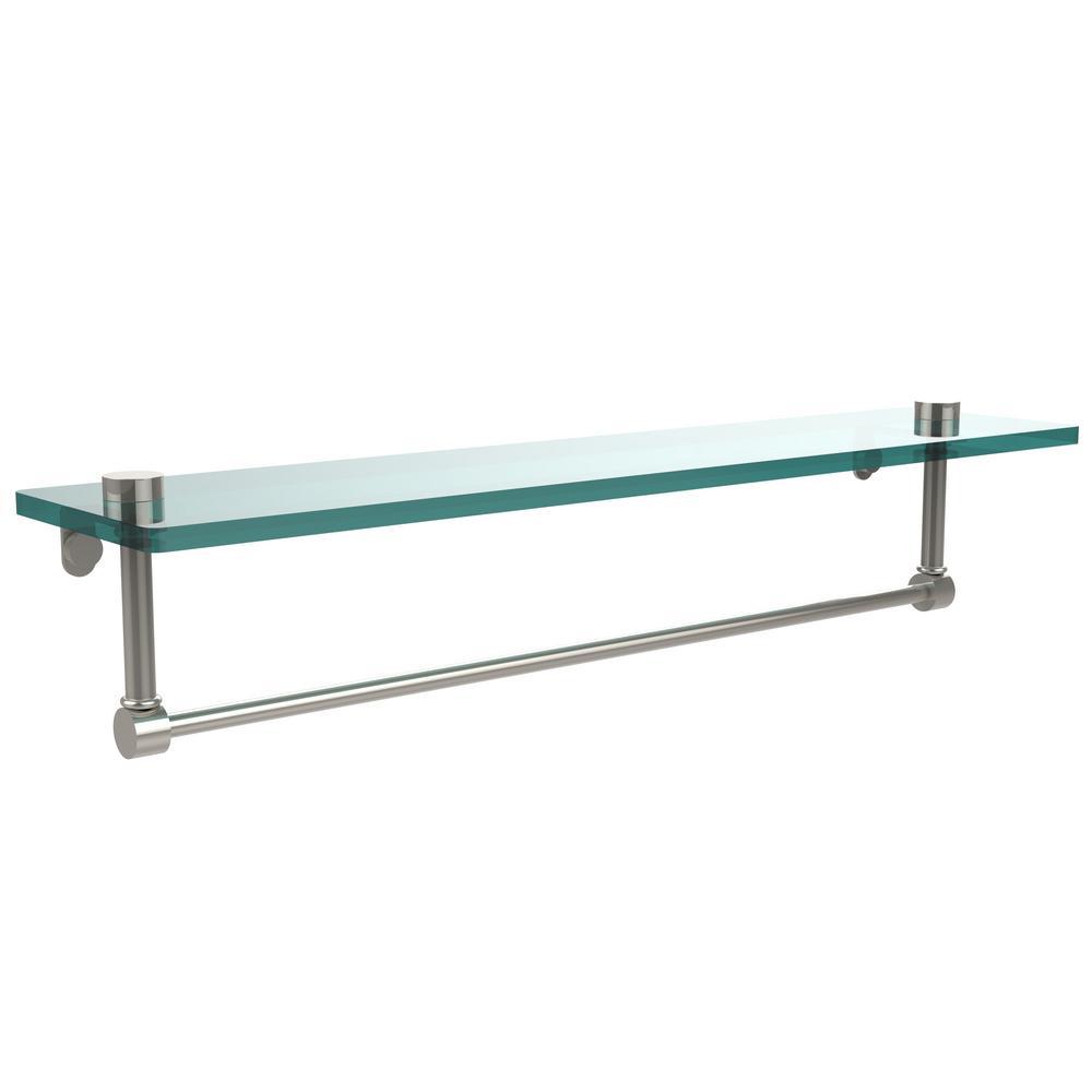 22 in. L  x 5 in. H  x 5 in. W Clear Glass Vanity Bathroom Shelf with Towel Bar in Satin Nickel - Super Arbor