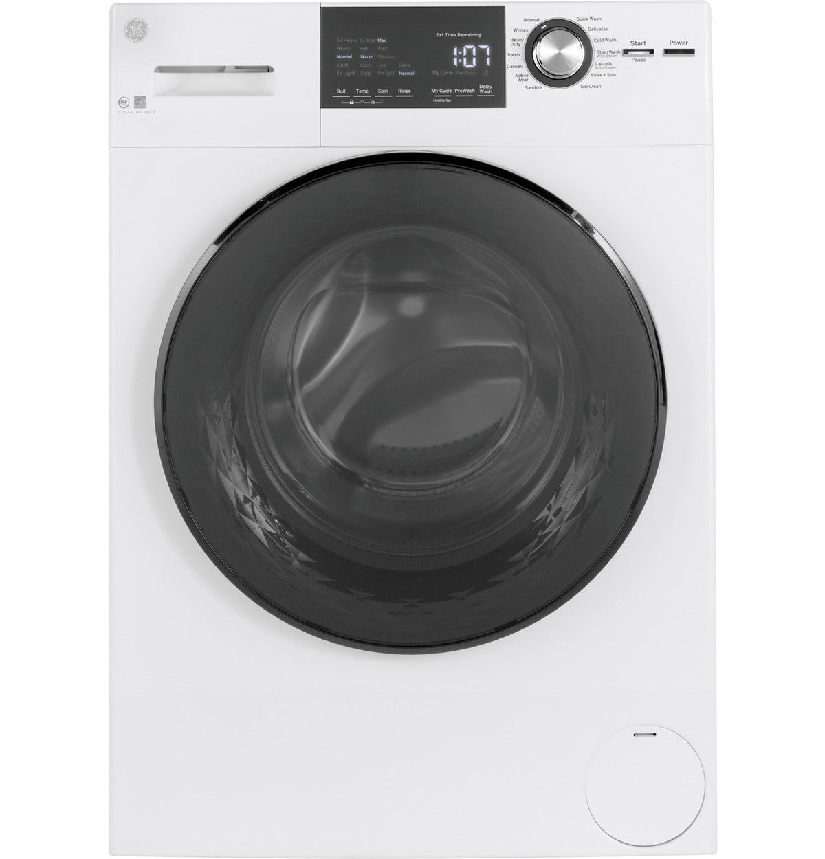 GE 2.4-cu ft High Efficiency Stackable Steam Cycle Front-Load Washer (White) ENERGY STAR, 24-inch, Model GFW148SSMWW