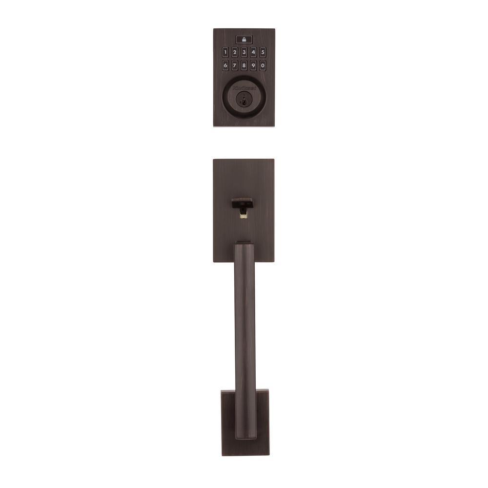 SmartCode 913 Contemporary Venetian Bronze Electronic Deadbolt with San Clemente Handleset and Halifax Interior Lever - Super Arbor