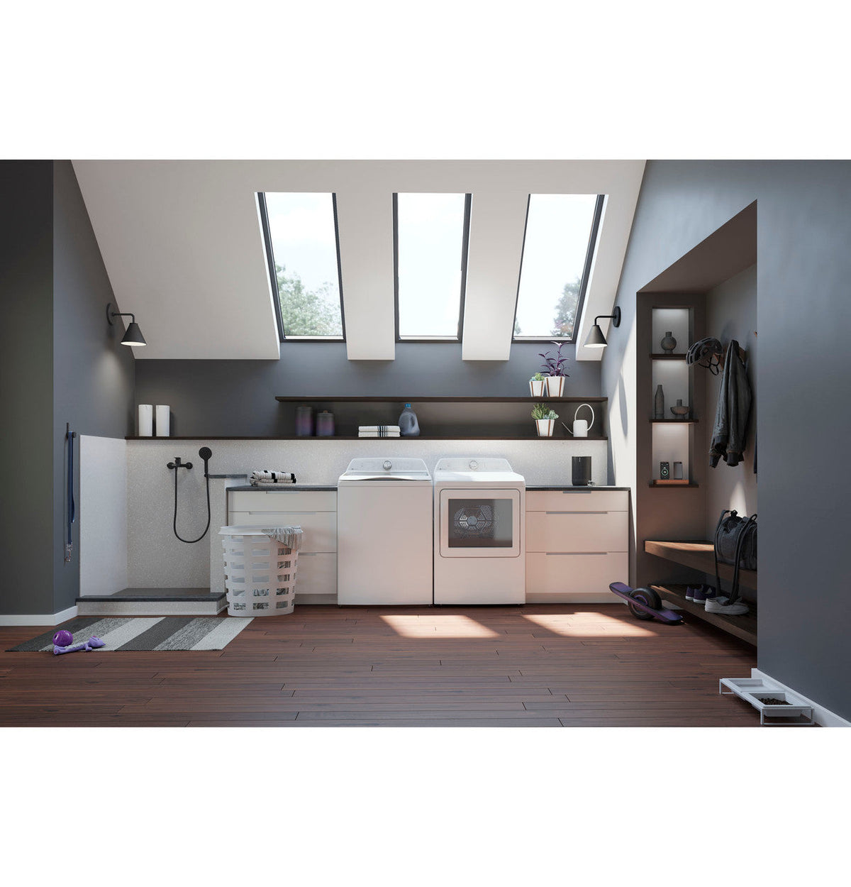 GE 7.4-cu ft Reversible Side-Swing Door Steam Cycle Gas Dryer, Diamond Gray, ENERGY STAR