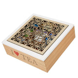Brown Tea Box Storage Holder with Wood Floral Pattern