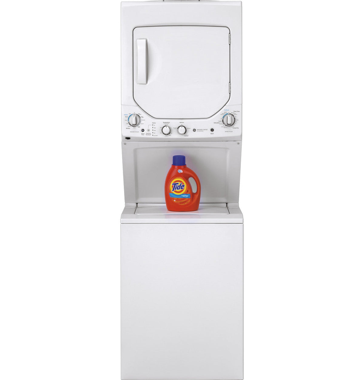 GE Electric Stacked Laundry Center with 2.3-cu ft Washer and 4.4-cu ft Dryer, White, 23.75-in W