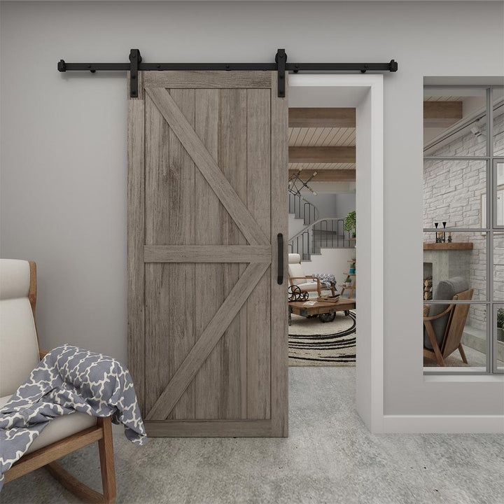 37 in. x 84 in. Artisan Grey Vinyl Finish Sliding Barn Door with Black Hardware Kit - Super Arbor