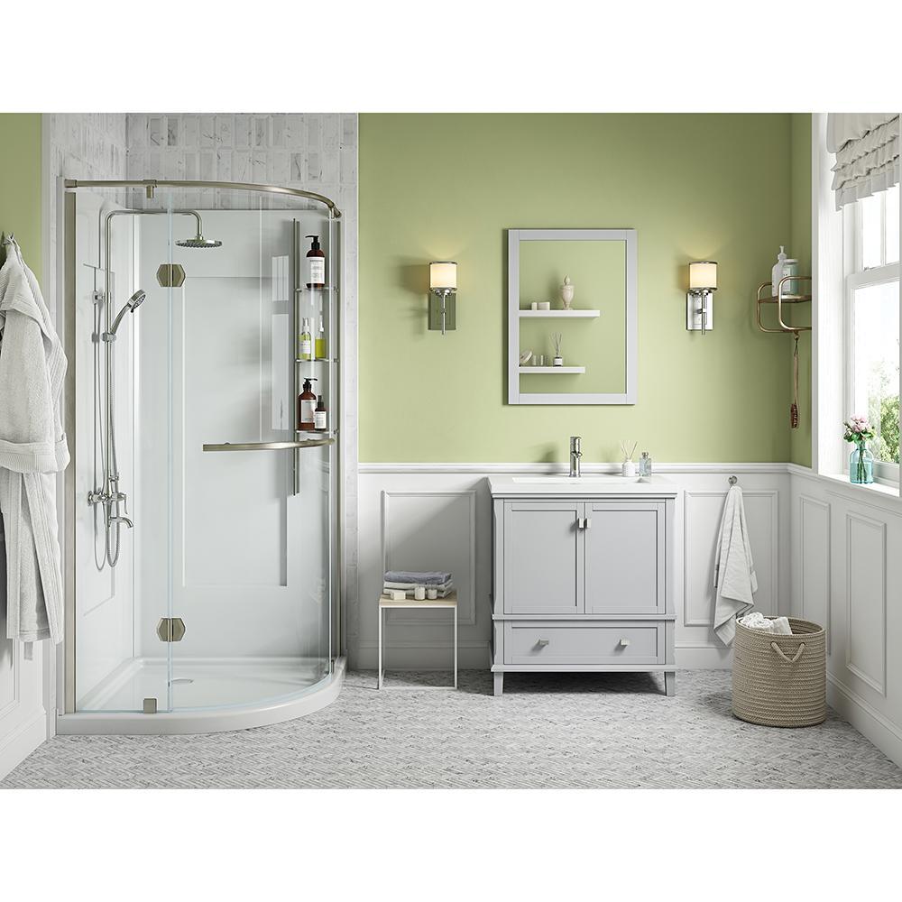 Glamour 38 in. x 77 in. Corner Drain Corner Shower Kit in White and Satin Nickel Hardware - Super Arbor