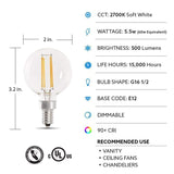 Feit Electric 60-Watt Equivalent G16.5 Candelabra Dimmable Filament ENERGY STAR Clear Glass LED Light Bulb, Soft White (2-Pack)