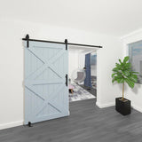 8 ft./96 in. Black Steel Bent Strap Sliding Barn Door Track and Hardware Kit with 12 in. Square Handle and Floor Guide - Super Arbor