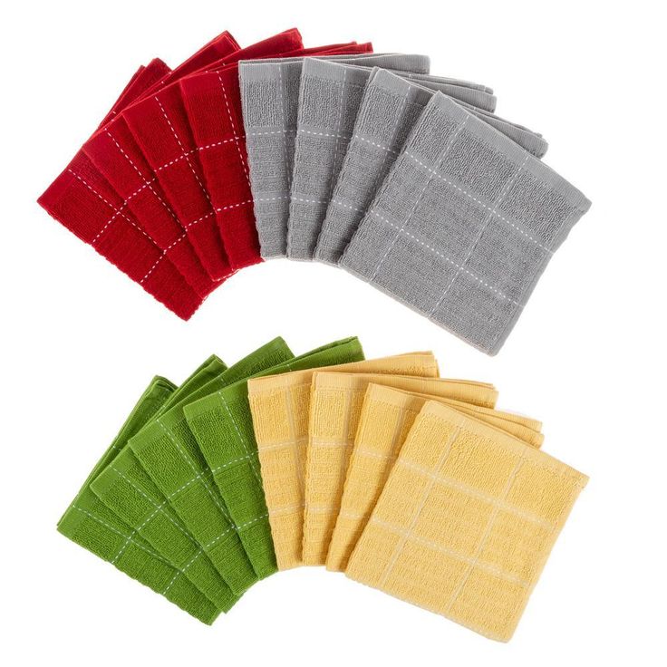 100% Cotton Woven Checked Pattern 16 Piece Set of Kitchen Dish Towels