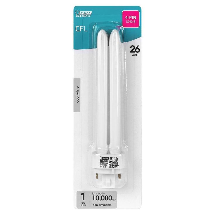 26W Equiv PL CFLNI Quad Tube 4-Pin Plug-in G24Q-3 Base Compact Fluorescent CFL Light Bulb, Cool White 4100K (6-Pack)