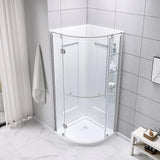 Glamour 34 in. x 76.40 in. Corner Drain Corner Shower Kit in Satin Nickel and White - Super Arbor
