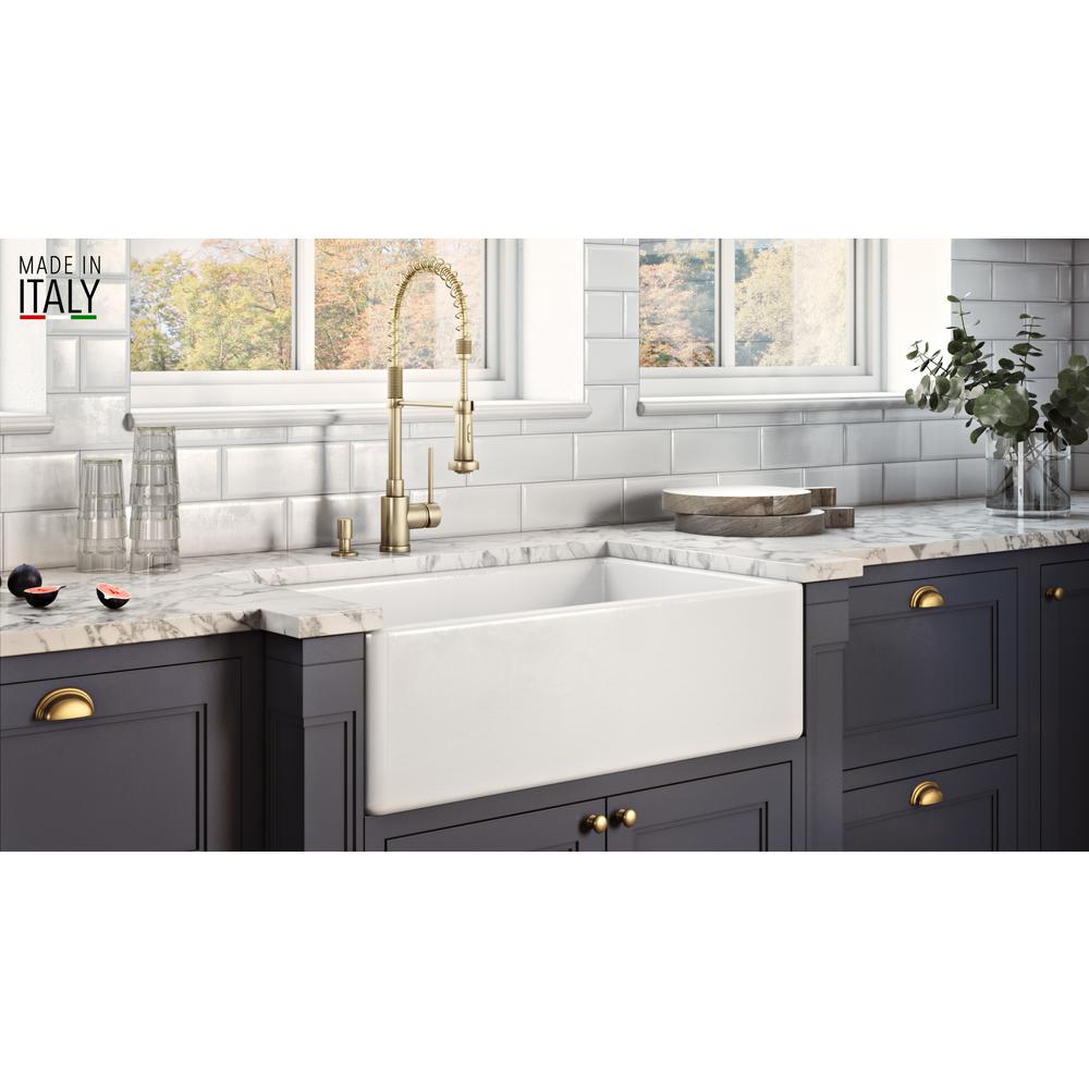 Farmhouse Apron-Front Fireclay 33 in. x 20 in. Reversible Single Bowl Kitchen Sink in White - Super Arbor