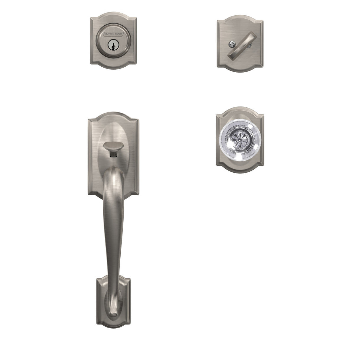 Schlage Custom Camelot Matte Black Single Cylinder Door Handleset with Hobson Glass Door Knob