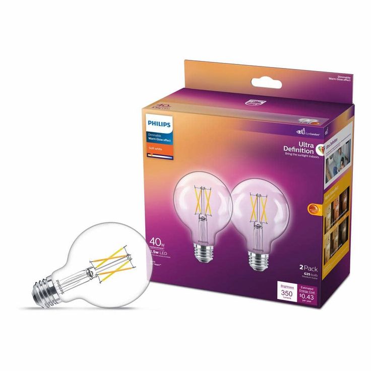 Philips 40-Watt Equivalent G25 Dimmable LED Light Bulb Clear Glass with Warm Glow Effect (2700K) (2-Pack)