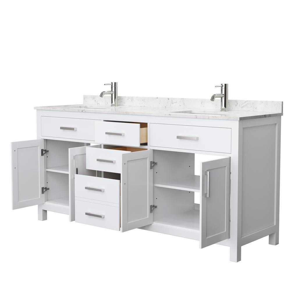 Beckett 72 in. W x 22 in. D Double Bath Vanity in White with Cultured Marble Vanity Top in Carrara with White Basins - Super Arbor
