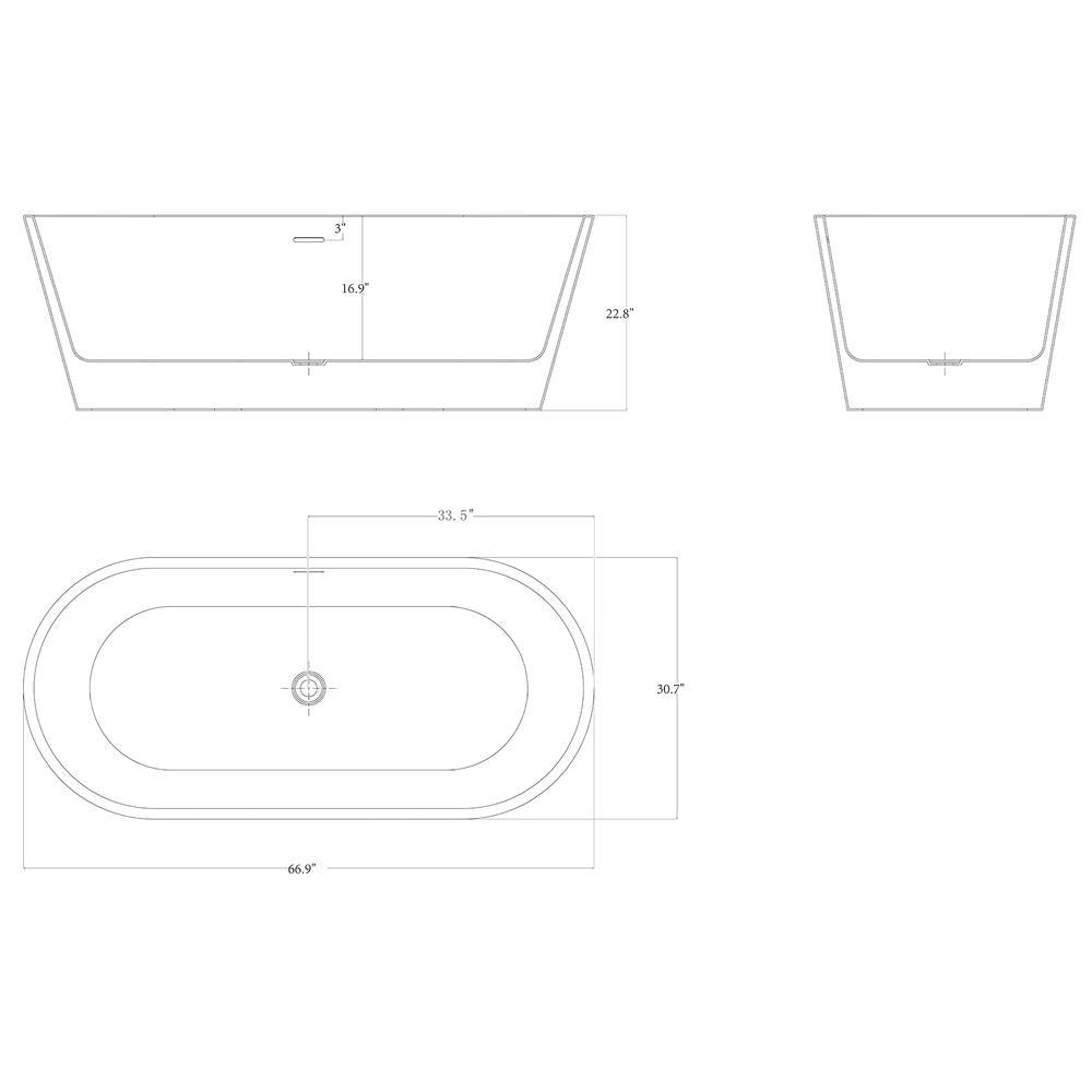 67 in. Fiberglass Double Ended Flatbottom Non-Whirlpool Bathtub In Glossy White - Super Arbor