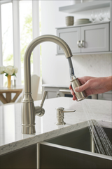 Moen Noell Single-Handle Pull-Down Kitchen Faucet with Reflex, Power Clean & Soap Dispenser – Mediterranean Bronze