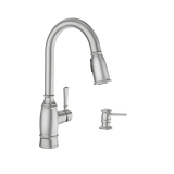 Moen Noell Single-Handle Pull-Down Kitchen Faucet with Reflex, Power Clean & Soap Dispenser – Mediterranean Bronze