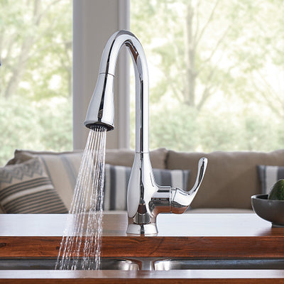 Moen Kaden Single-Handle Pull-Down Sprayer Kitchen Faucet with Reflex, Power Clean and Soap Dispenser in Chrome