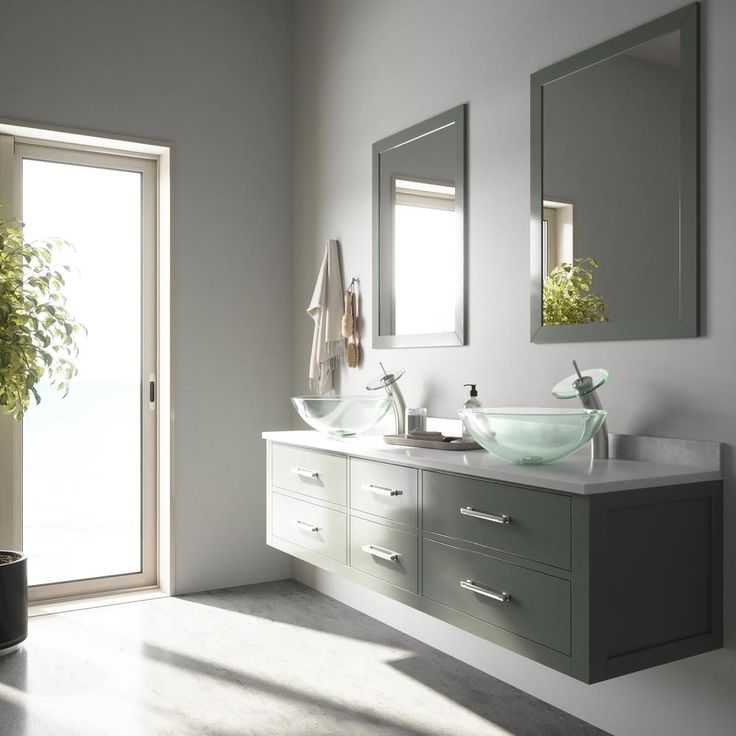 VIGO Glass Vessel Bathroom Sink in Clear Crystalline Glass with Waterfall Faucet Set in Brushed Nickel