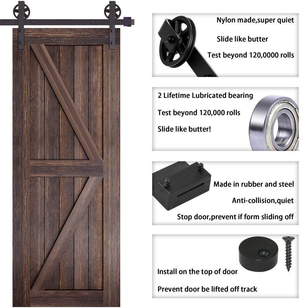 10 ft. /120 in. Frosted Black Sliding Barn Door Track and Hardware Kit for Double Doors with Non-Routed Floor Guide - Super Arbor