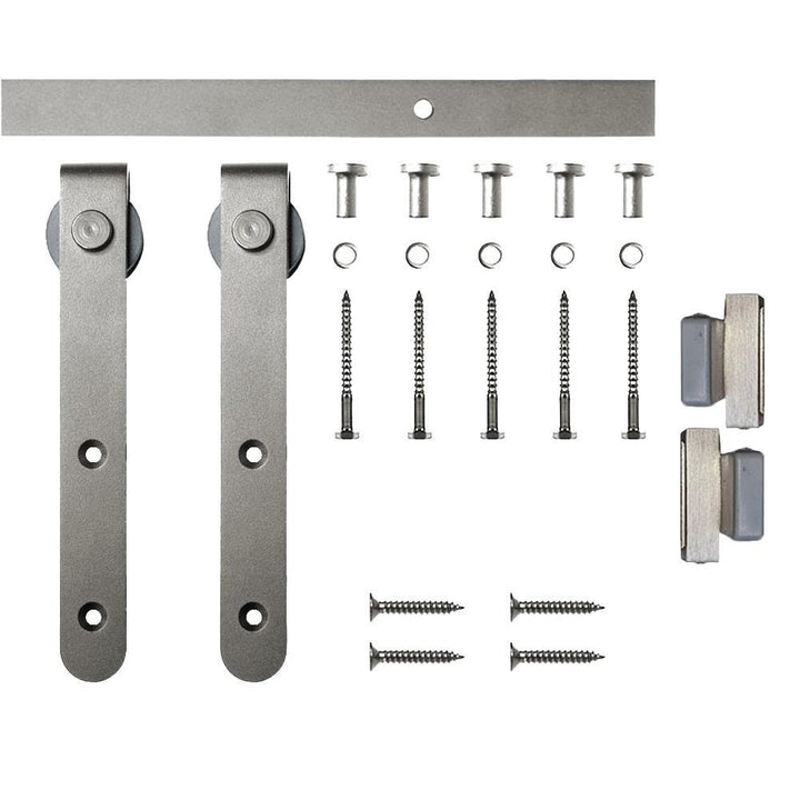 6 ft. Satin Nickel Round Hook Mini Sliding Barn Door Hardware Kit for Single Furniture Wood Doors - Super Arbor