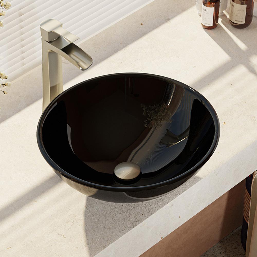 Glass Vessel Sink in Crystal with R9-7007 Faucet and Pop-Up Drain in Chrome - Super Arbor