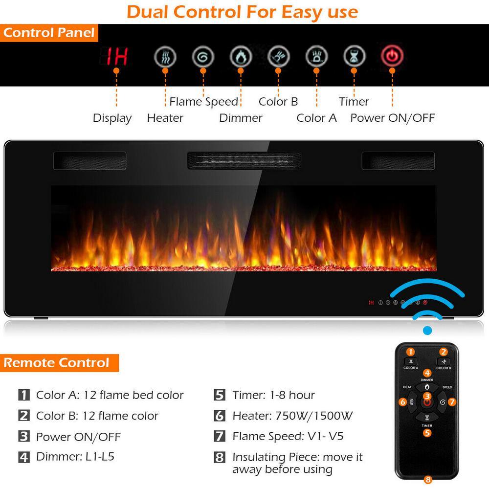 Electric Remote Control 5000 BTU 50 in. Wall Electric Fireplace in Black - Super Arbor
