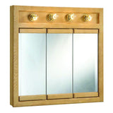 Richland 30 in. W x 30 in. H x 5 in. D Framed 4-Light Tri-View Surface-Mount Bathroom Medicine Cabinet in Nutmeg Oak - Super Arbor