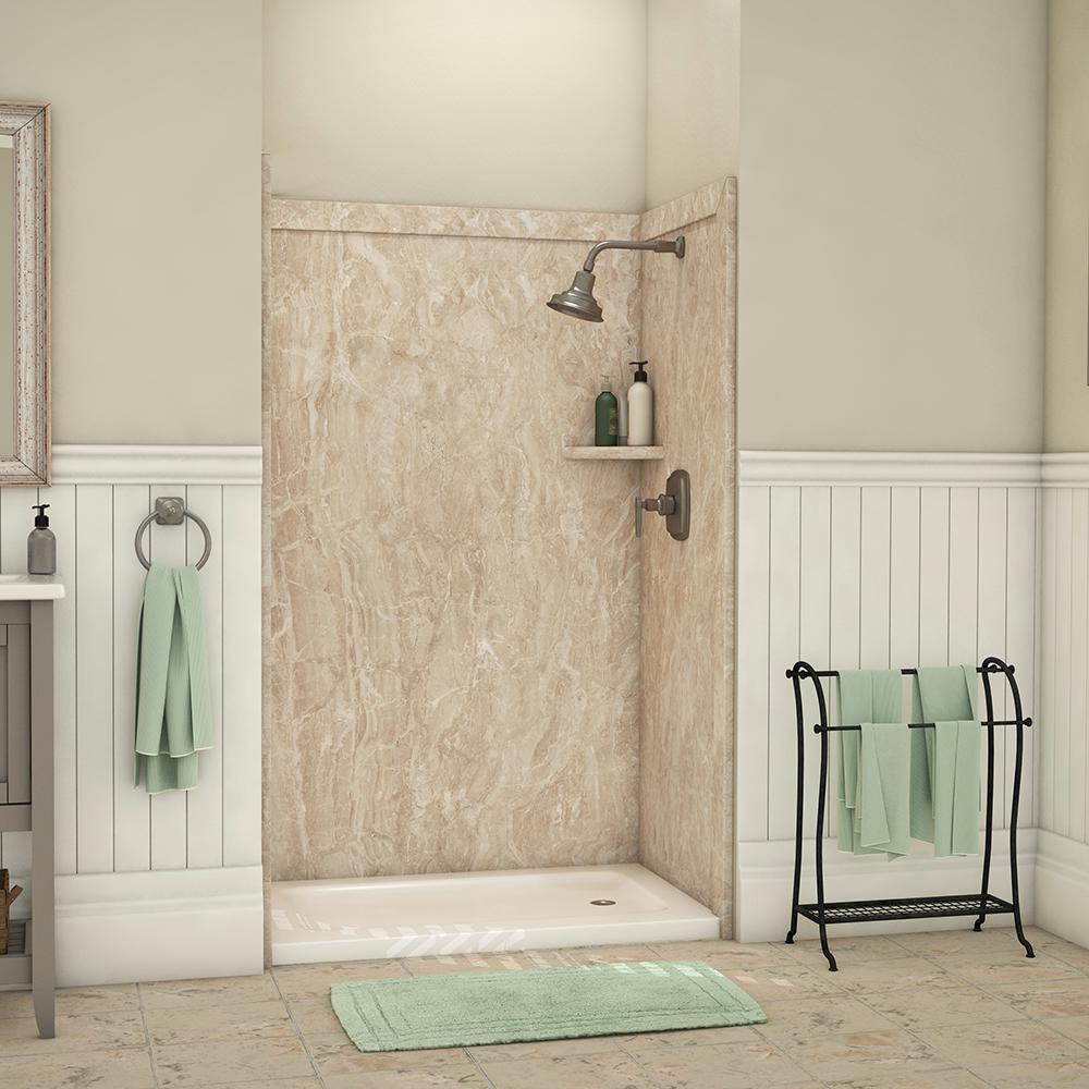 Elegance 36 in. x 48 in. x 80 in. 9-Piece Easy Up Adhesive Alcove Shower Wall Surround in Calacatta White - Super Arbor