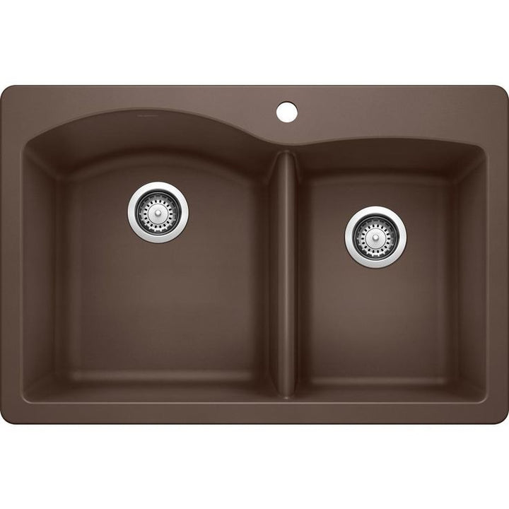 DIAMOND Dual Mount Granite Composite 33 in. 1-Hole 60/40 Double Bowl Kitchen Sink in Cafe Brown