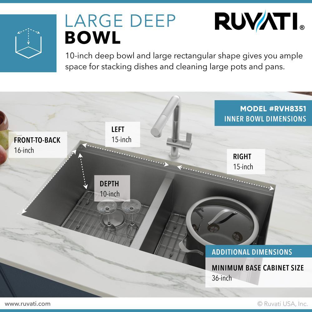 Tight Radius Undermount 16-Gauge Stainless Steel 33 in. Double Bowl 50/50 Ledge Workstation Kitchen Sink - Super Arbor