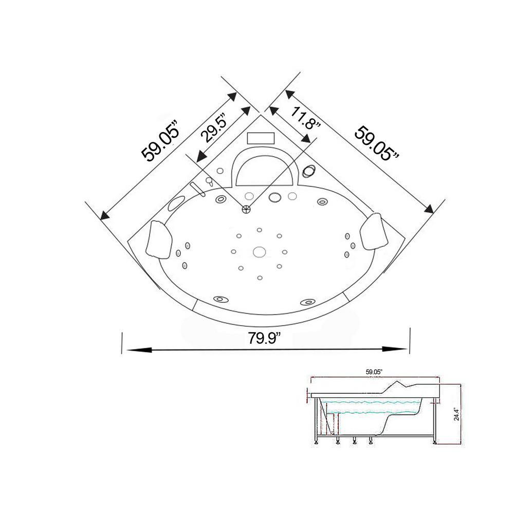 Sant'Angels 59 in. Acrylic Center Drain Corner Alcove Whirlpool Bathtub in White - Super Arbor