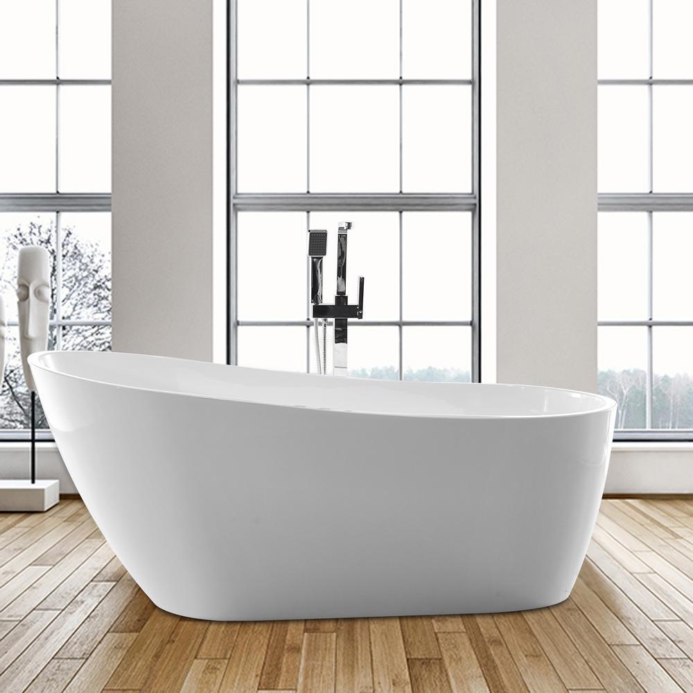 Bourges 55 in. Acrylic Flatbottom Bathtub in White - Super Arbor