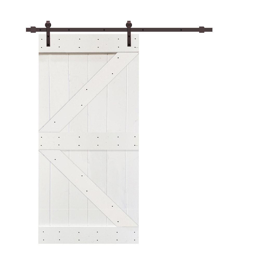 K Series 42 in. x 84 in. Gray Knotty Pine Wood Interior Sliding Barn Door with Hardware Kit - Super Arbor
