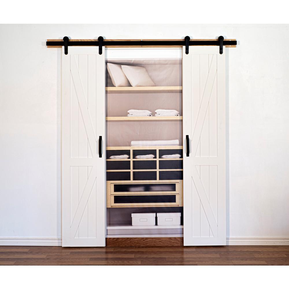42 in. x 84 in. Board and Batten Primed Solid Wood Split Barn Door with Hardware Kit - Super Arbor