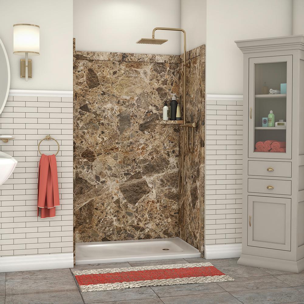 Elegance 36 in. x 48 in. x 80 in. 9-Piece Easy Up Adhesive Alcove Shower Wall Surround in Calacatta White - Super Arbor