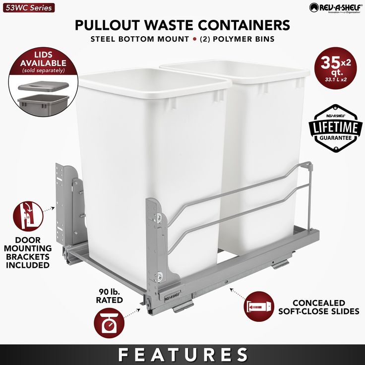 Rev-A-Shelf 35-Quart Plastic Soft Close Pull Out Trash Can