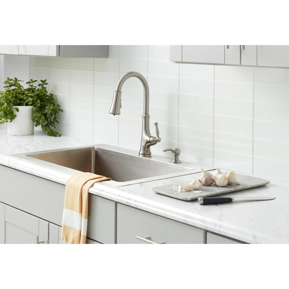 Touchless LED Single-Handle Pull-Down Sprayer Kitchen Faucet with Soap Dispenser in Stainless Steel - Super Arbor
