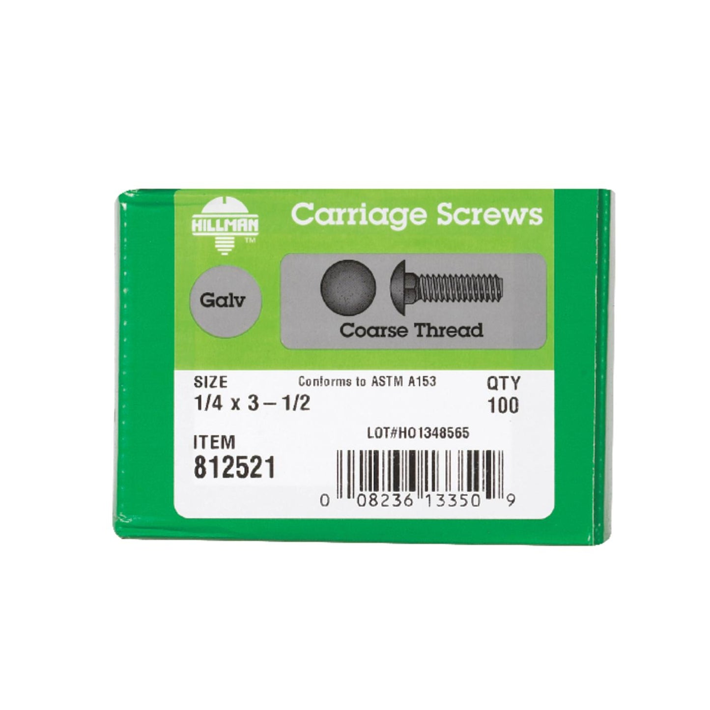 Hillman 1/4 in. x 3-1/2 in. Hot-Dipped Galvanized Steel Carriage Bolts, Coarse Thread (100-Pack)