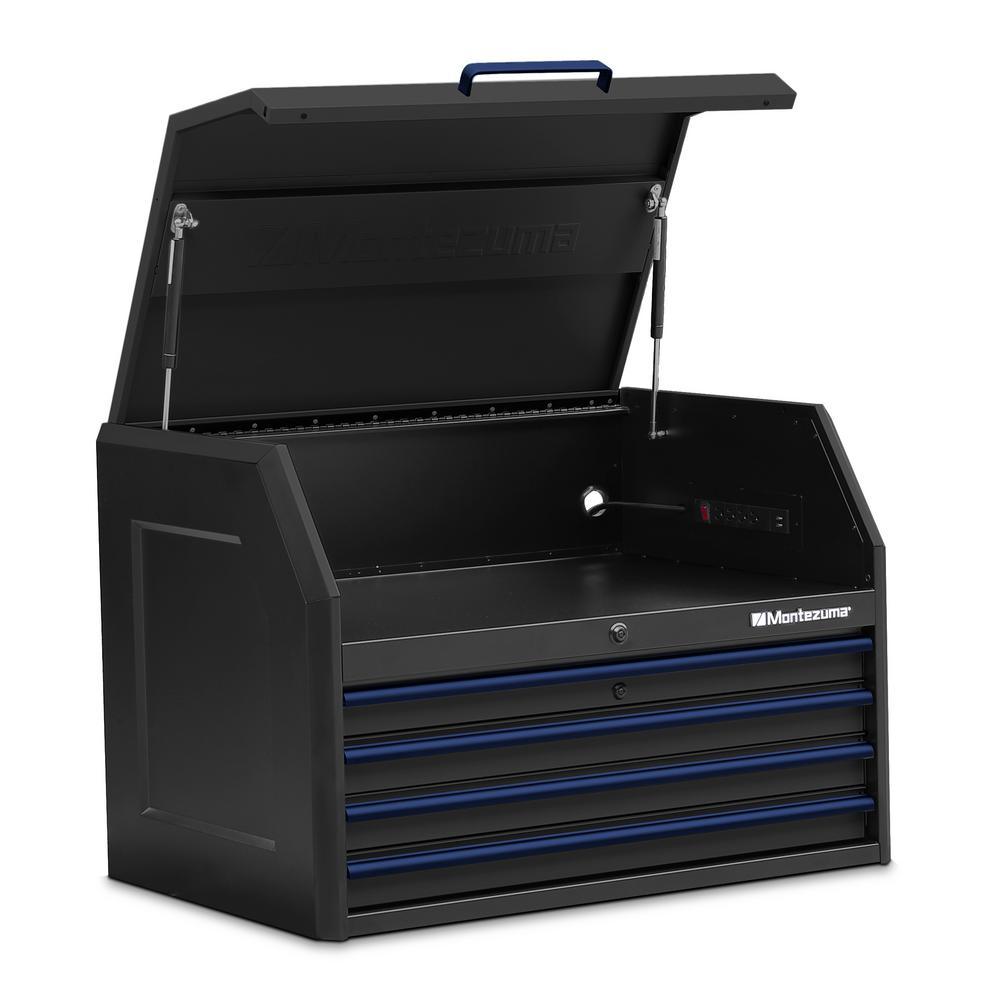 36 in. x 24 in. 4-Drawer Tool Top Chest with Power and USB Outlets in Black and Blue - Super Arbor