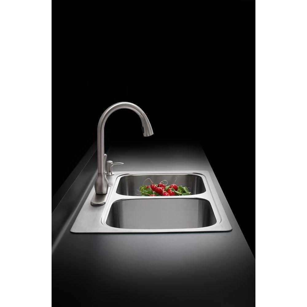 Verse Drop-In Stainless Steel 33 in. 4-Hole Double Bowl Kitchen Sink - Super Arbor