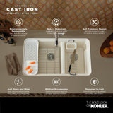 Riverby Undermount Cast Iron 33 in. 5-Hole Double Bowl Kitchen Sink Kit in White with Accessories - Super Arbor
