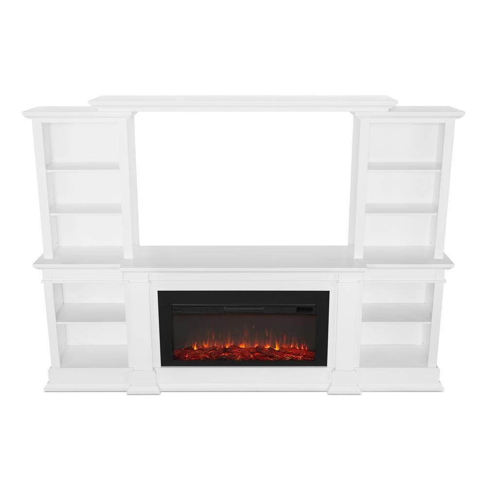 Monte Vista 108 in. Freestanding Electric Fireplace TV Stand in White - Super Arbor
