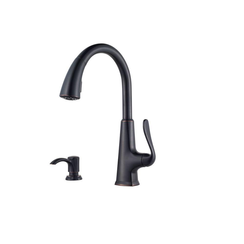 Pasadena Single-Handle Pull-Down Sprayer Kitchen Faucet with Soap Dispenser in Stainless Steel - Super Arbor