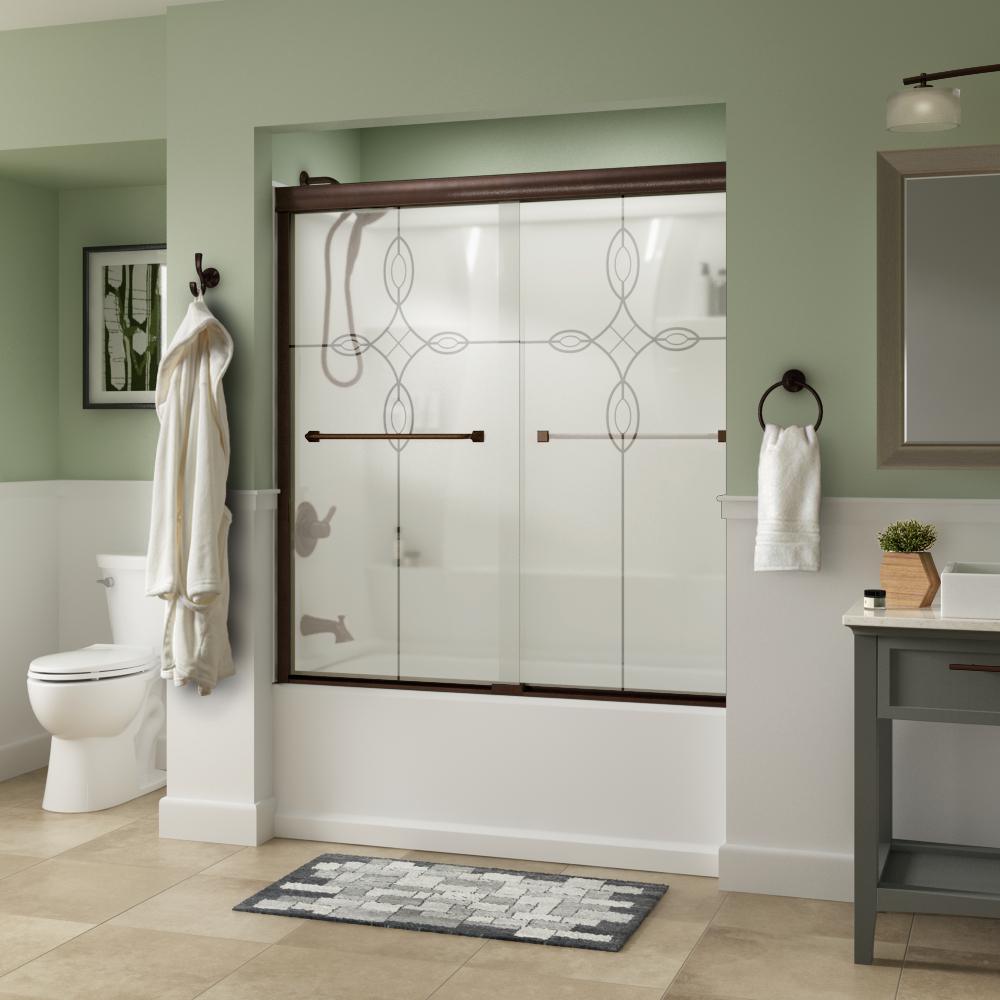 Everly 60 in. x 58-1/8 in. Traditional Semi-Frameless Sliding Bathtub Door in Nickel and 1/4 in. (6mm) Niebla Glass - Super Arbor
