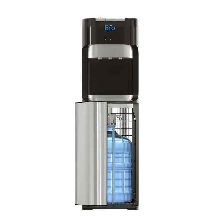 Hot Cold and Room Temp Water Dispenser Cooler Bottom Load, Tri-Temp, Black and Brush Stainless Steel, Essential Series
