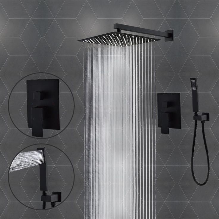 1-Spray Square High Pressure Wall Bar Shower Kit Bathroom Shower System with Hand Shower in Black