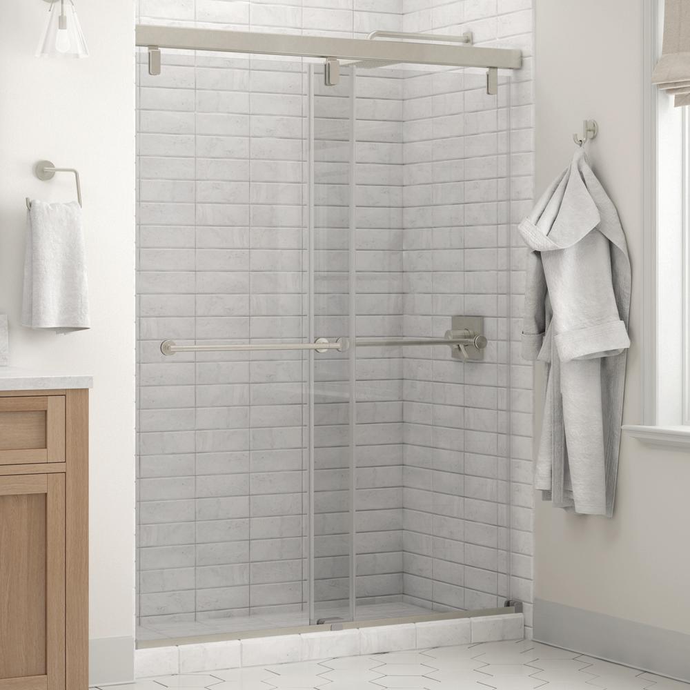 Lyndall 60 in. x 71-1/2 in. Frameless Mod Soft-Close Sliding Shower Door in Matte Black with 1/4 in. (6 mm) Clear Glass - Super Arbor